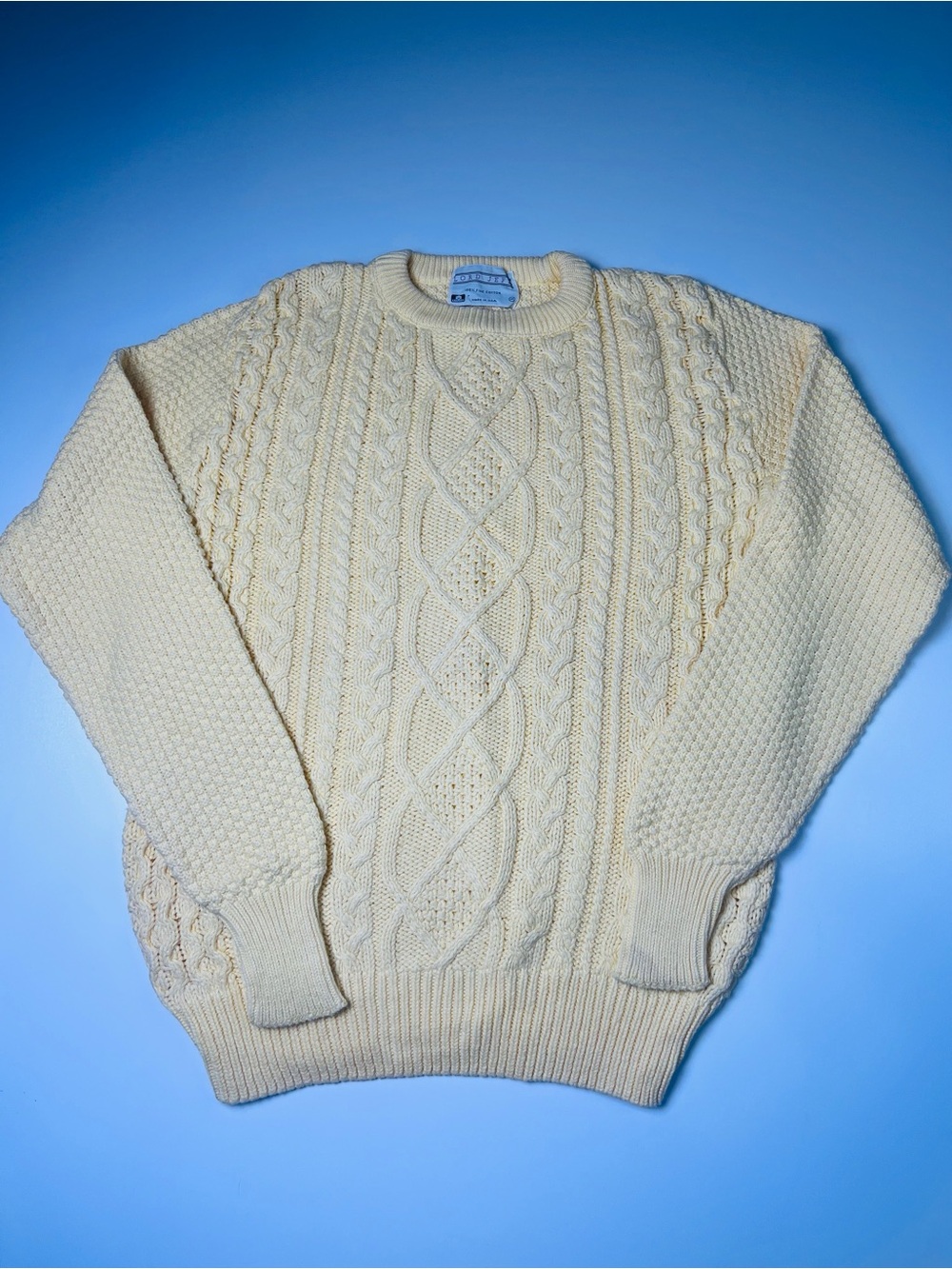 VTG Lord Jeff Yellow Cable Knit Sweater Mens Medium Cotton Fisherman Made USA